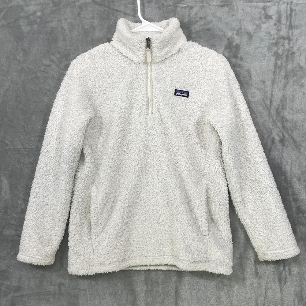 Patagonia 1/4‎ Zip Jacket Girls XL (14)  Los Gatos Fuzzy Fleece Pullover White